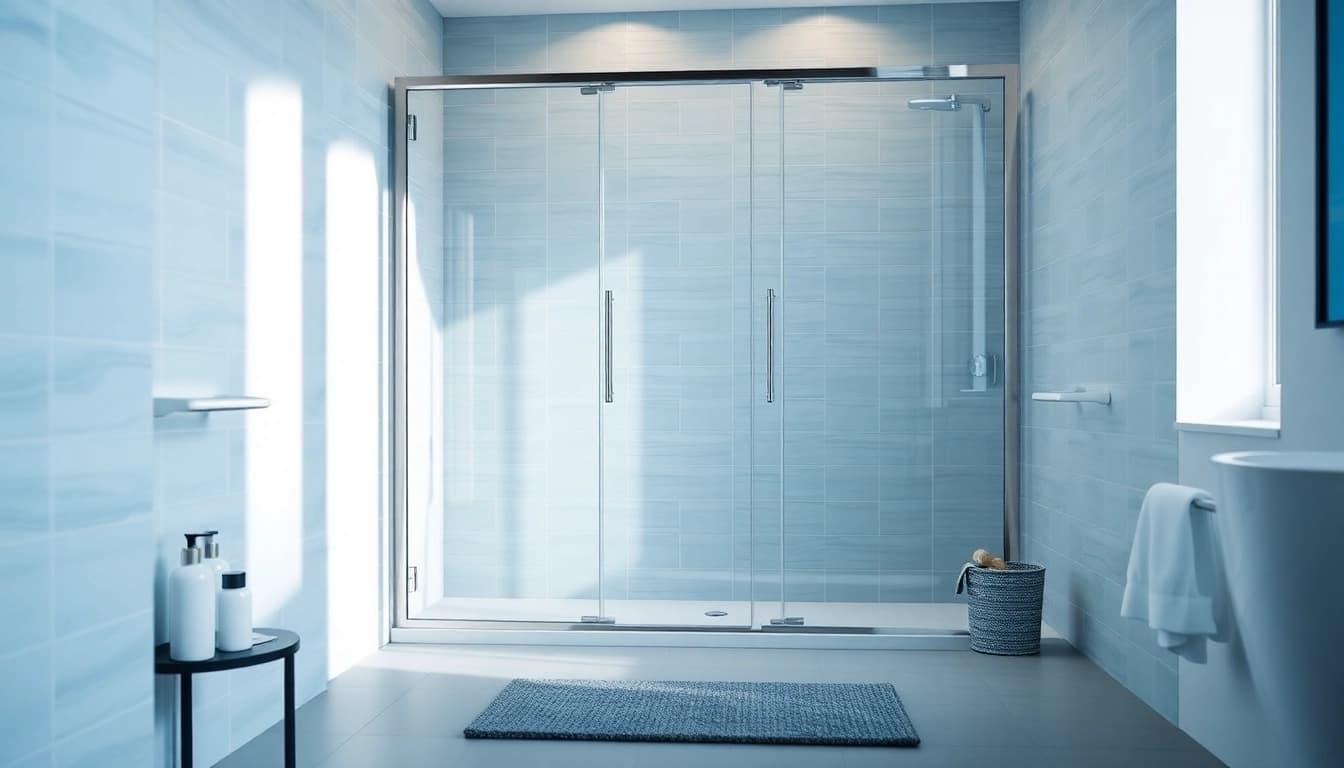 Erleben Sie die vielseitige duschkabine 100x100 pendeltür mit edlen Glastüren in einem modernen Badezimmer.