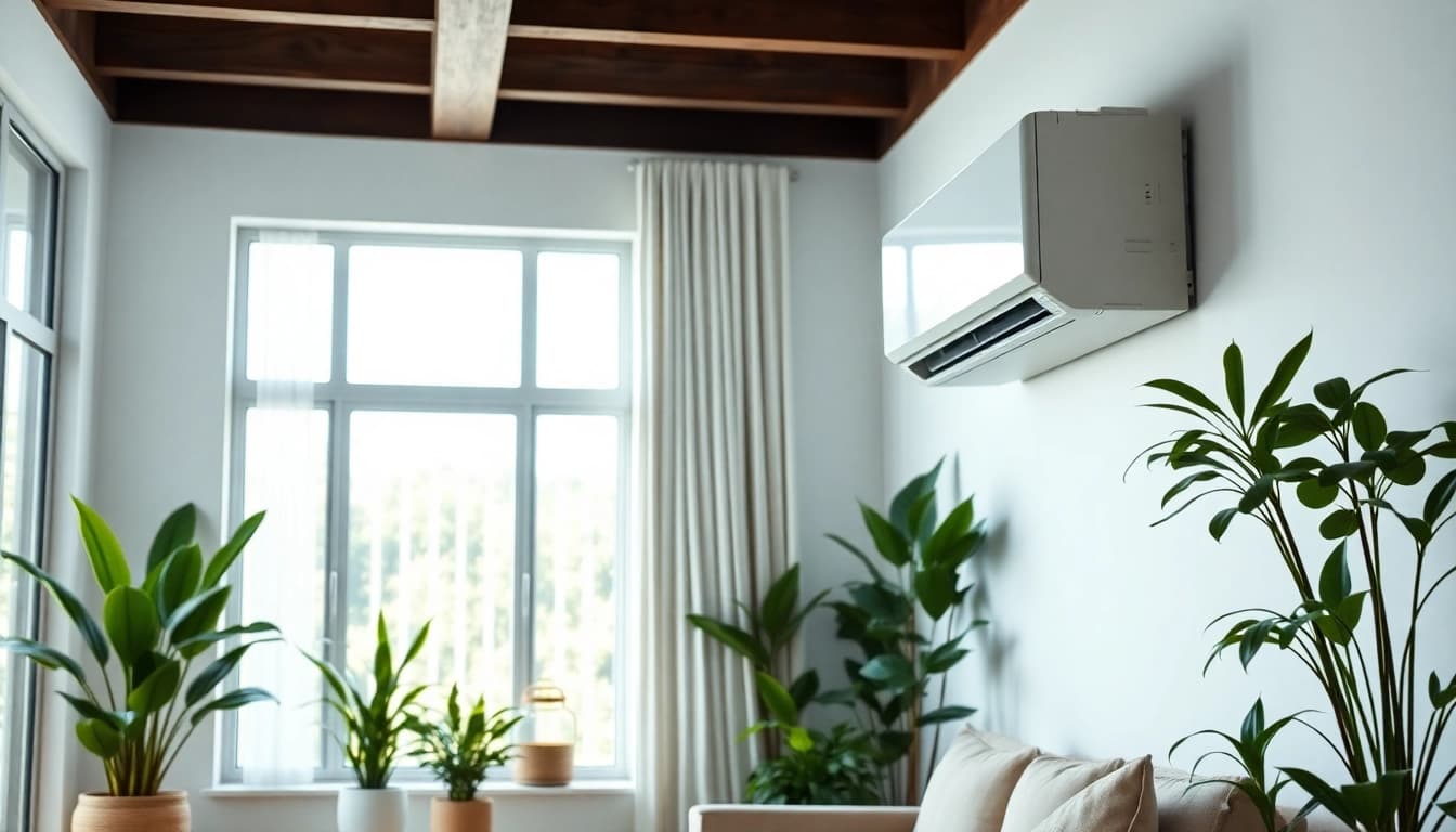 Mitsubishi mini split AC unit elegantly integrated into a modern home environment.