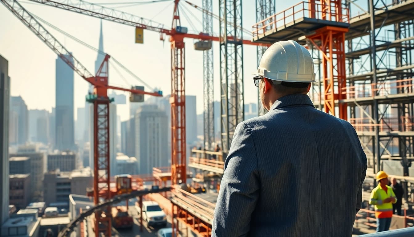 New York Construction Manager overseeing an active construction site in NYC.