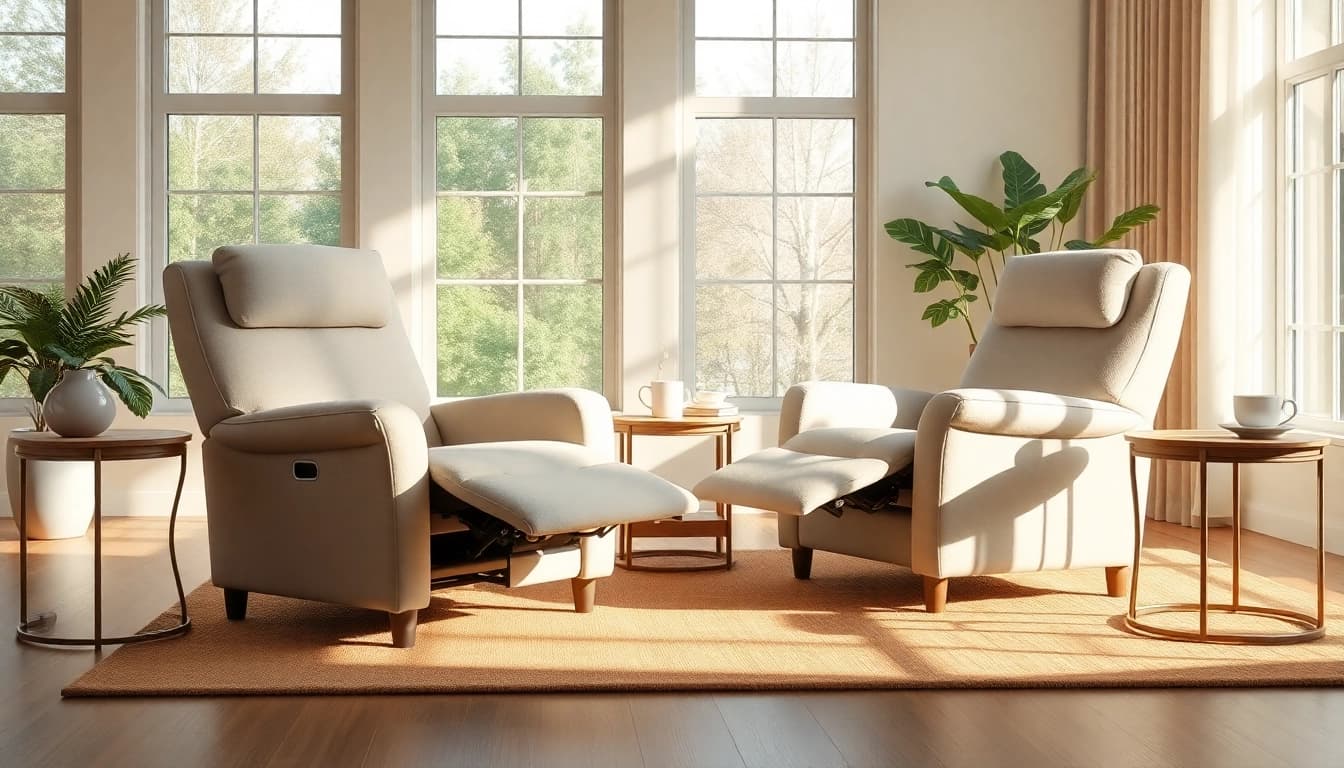 Discover the comfort and design of lay flat recliners in a cozy living room setting.