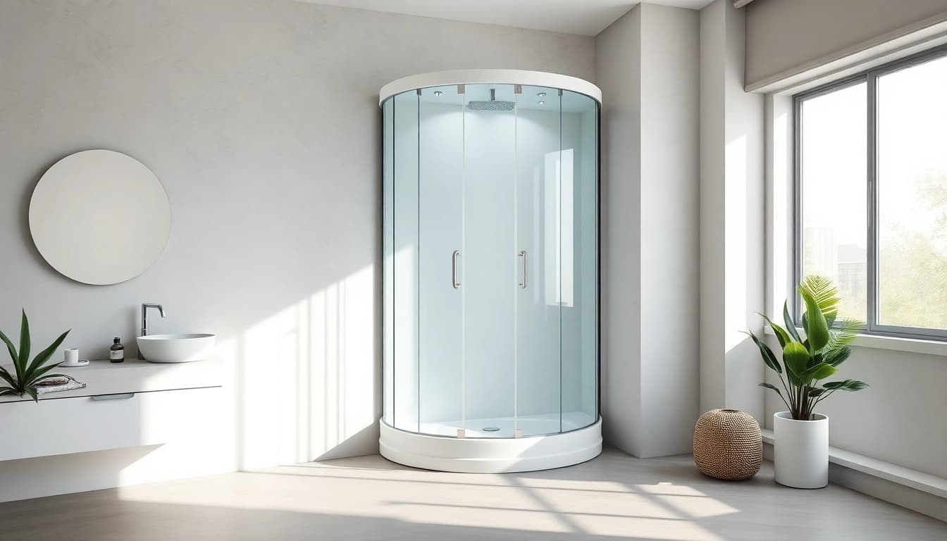 Präsentation einer eleganten duschkabine 80x80 in einem modernen Badezimmer mit stilvollem Design.