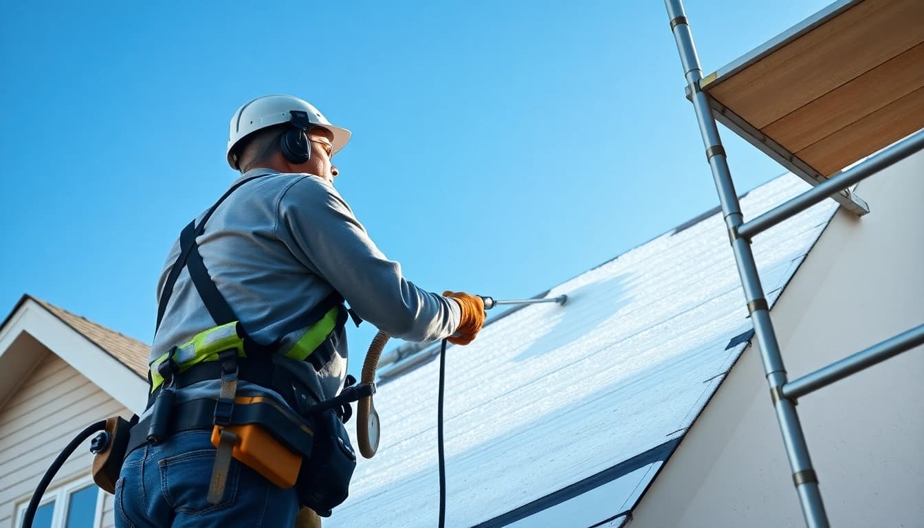 Execute spray foam roof removal using professional tools and safety gear during the process.