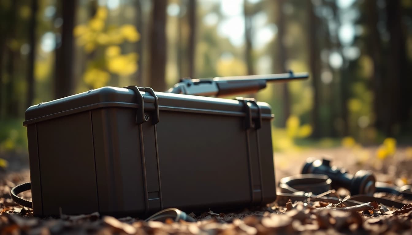 Shop the pelican gun case for sale, showcasing durability and stylish design in an outdoor setting.