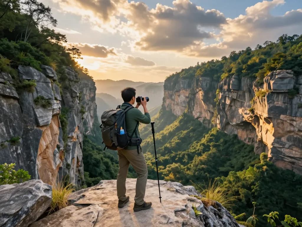 Stunning view from Taroko Gorge with a traveler capturing the landscape.