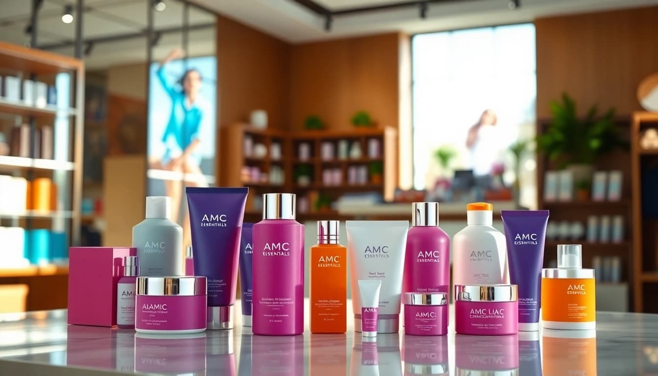 Engaging layout of AMC Essentials products in a professional retail environment highlighting vibrant features.