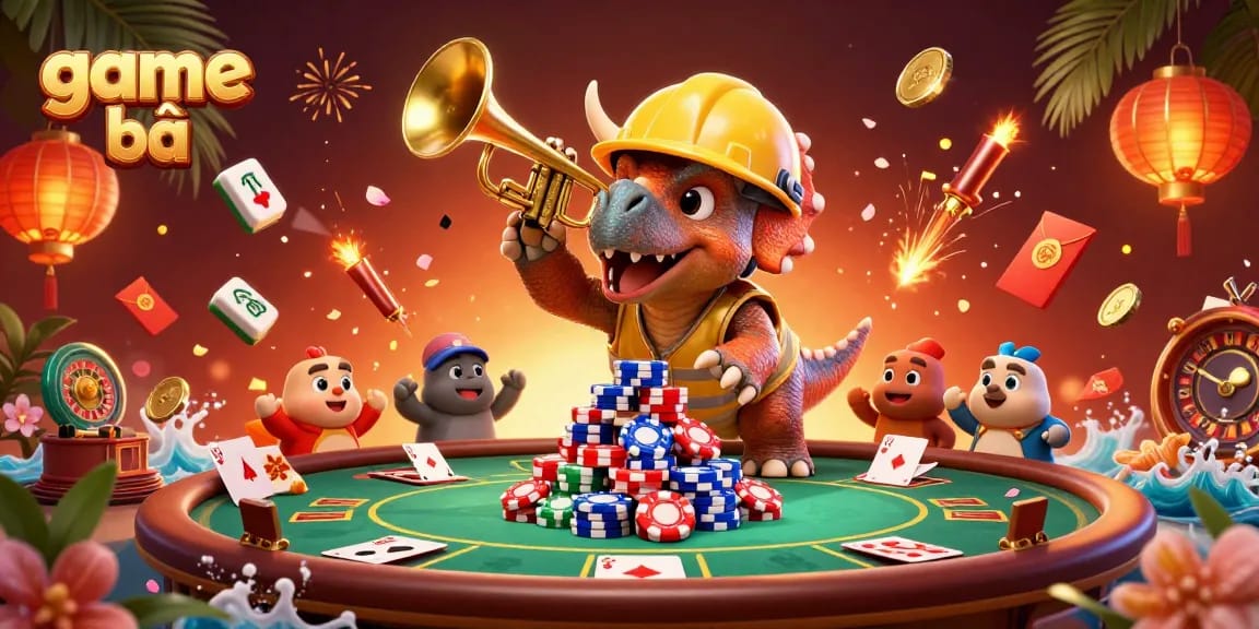 Engage in exciting game bài action with vibrant casino characters amidst celebratory elements.