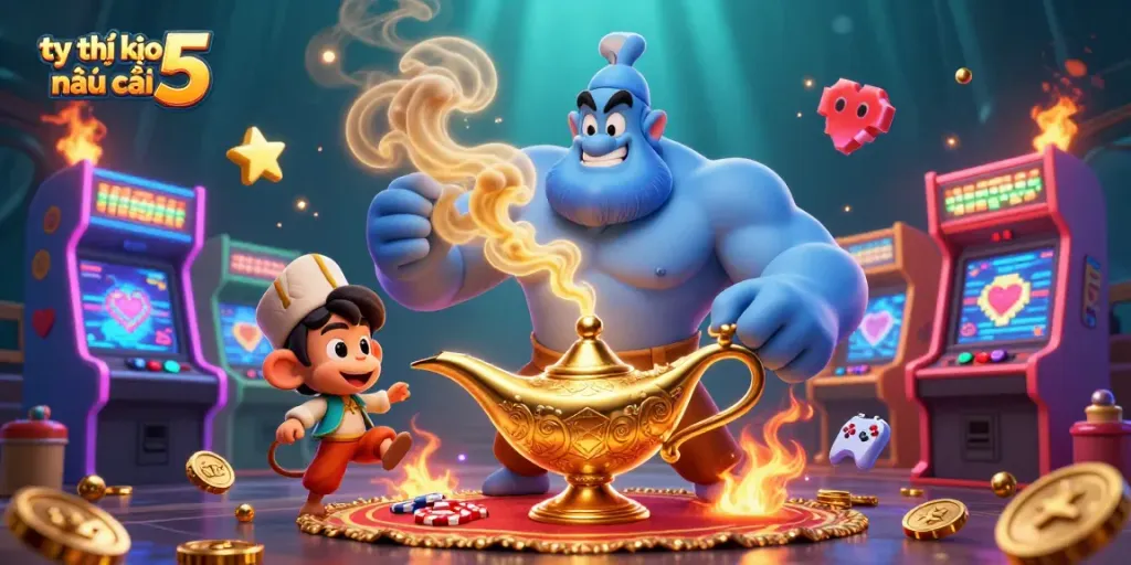 Engage with tỷ lệ kèo nhà cái 5 in this vibrant, dynamic casino-themed digital illustration.