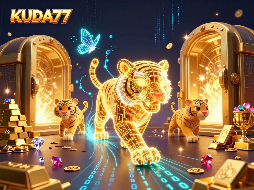 Menangkan pengalaman bermain di KUDA77 dengan ilustrasi kasino digital yang kaya warna dan detail menawan.