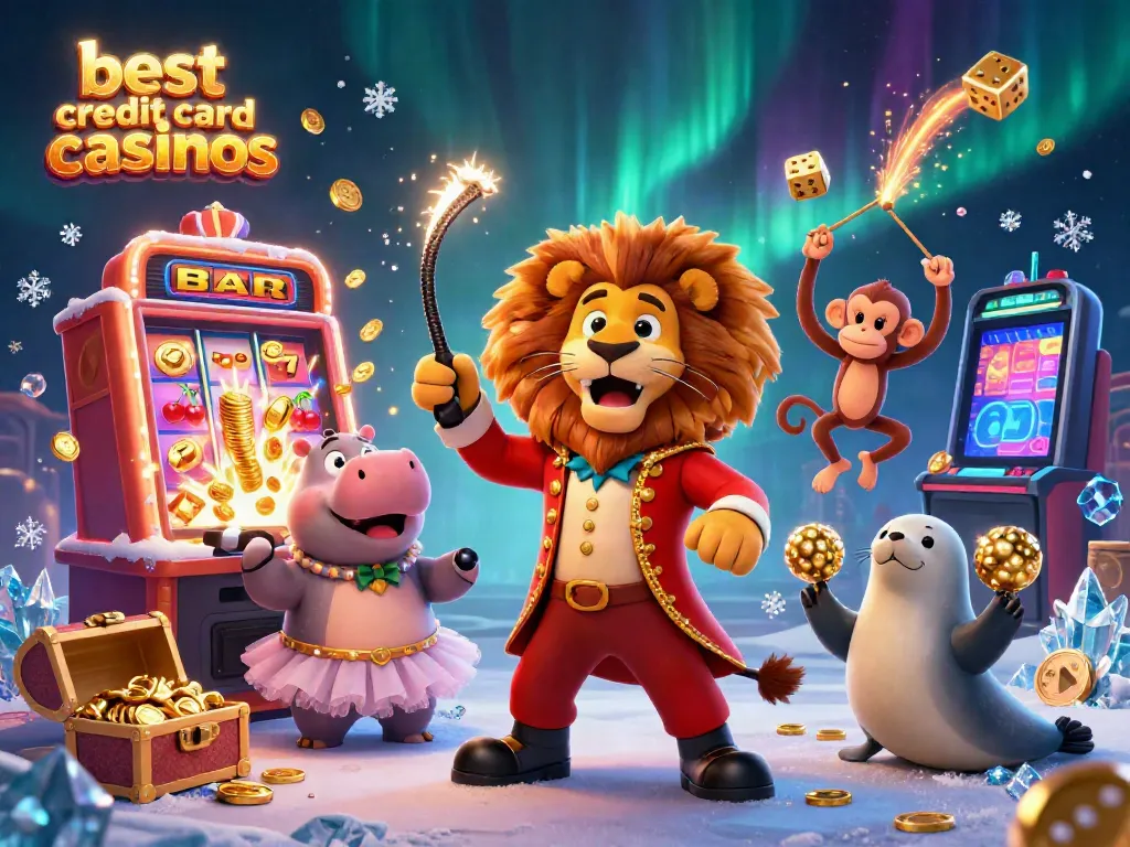 Experience the best credit card casinos with vibrant characters and dynamic gaming elements in this fun illustration.