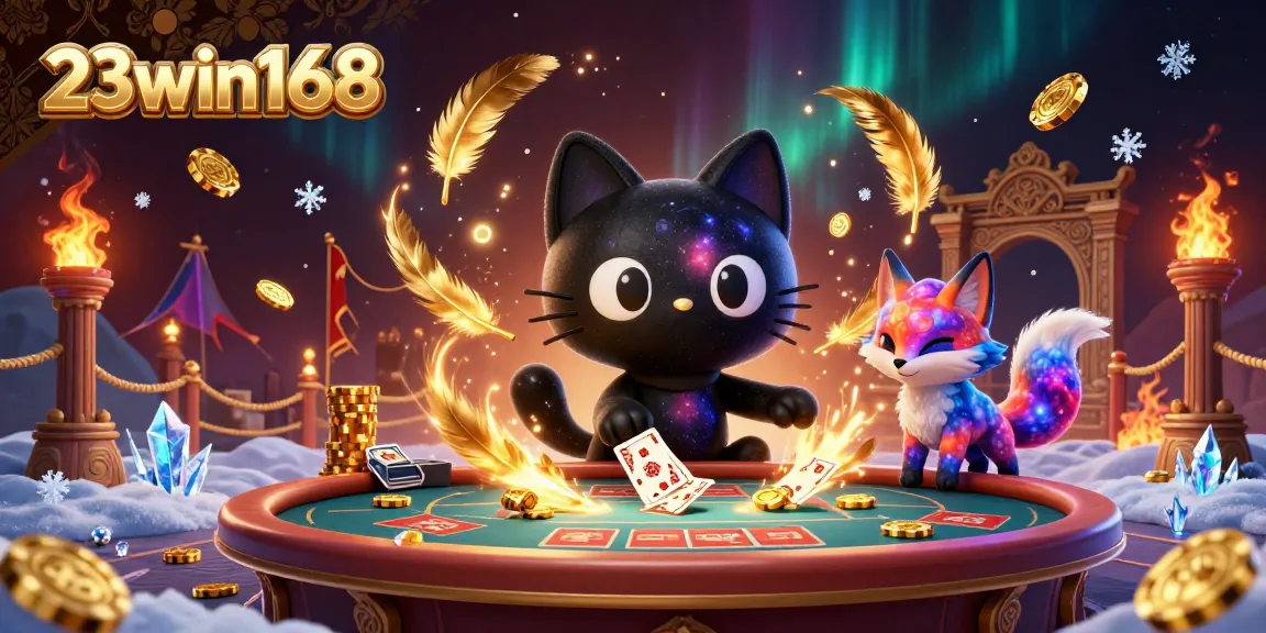 Engage in thrilling action at 23win168, where a cosmic cat pulls in winning bets and cards.