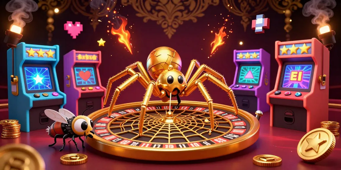Experience the excitement of betting with SHBET as a cartoon spider spins a golden roulette wheel.
