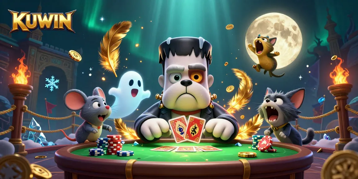 Engage in thrilling gameplay with KUWIN at the spooky casino, featuring vibrant characters and immersive elements.