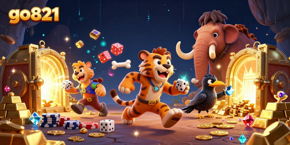 Experience thrilling casino adventures at go821 with our vibrant 3D caveman themed illustration.