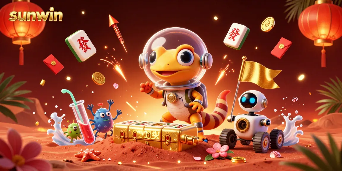 Experience sunwin’s engaging atmosphere with alien characters celebrating a magical casino discovery.